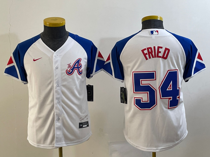 Women's Atlanta Braves #54 Max Fried White 2023 City Connect Stitched Baseball Jersey(Run Small)